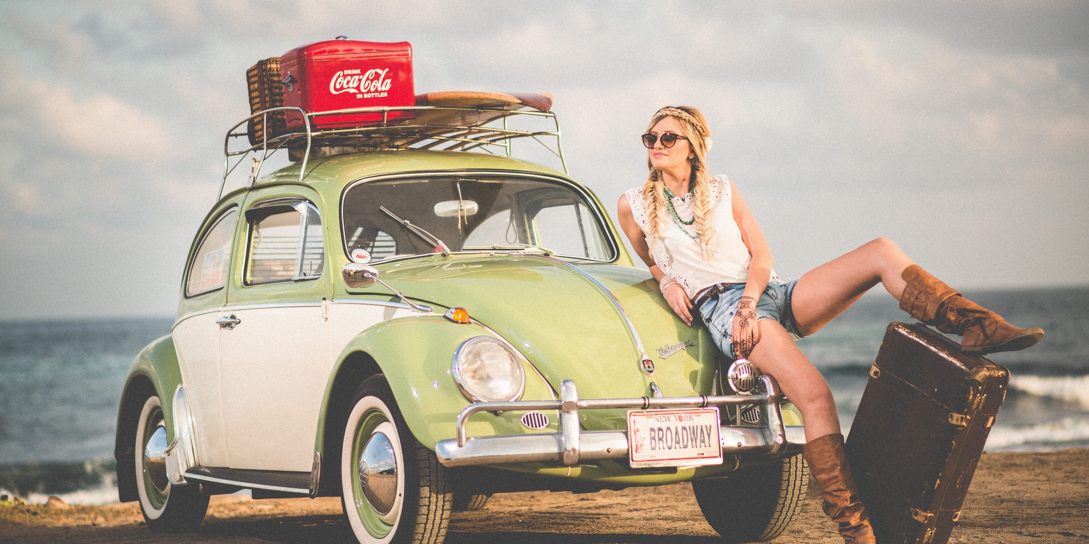 femeie, singura, calatorie, masina